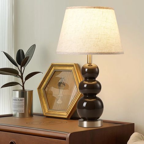 Modern Grey Ceramic Table Lamp, 62.4cm Height with Dual USB Ports and Linen Shade, Perfect for Bedroom & Guest Room (1/5)