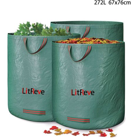 Pack de 3 sacs de déchets de jardin 272L – Polypropylène anti-déchirure – Charge maximale 80 kg – Pour herbes et feuilles (1/5)