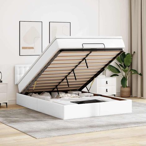 Cama otomana colchón&LED cuero sintético blanco puro 140x190cm vidaXL (1/5)