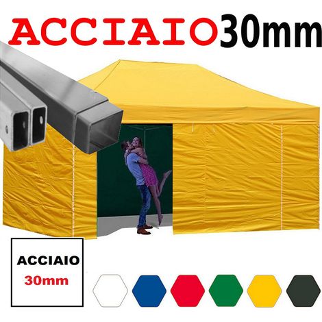 Gazebo 3x6 m giallo pieghevole portatile estendibile richiudibile estensibile acciaio con laterali per fiere eventi stand chiosco tenda tendone mercato mercatino (1/5)