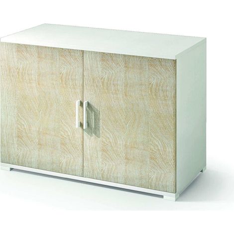 Mobiletto Contenitore Bianco E Rovere Con Doppia Anta E Un Ripiano