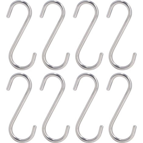 Juego de 8 ganchos en forma de S resistentes de acero inoxidable anticorrosión para cocina y baño.