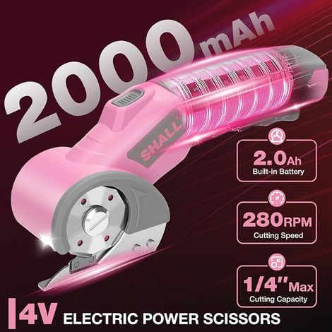 Ciseaux électriques sans fil 4 V,Ciseaux Couture Tissu, éclairage LED et lame de rechange – Cutter rotatif rechargeable pour tissus, cuir, moquette, carton et plastique (1/3)