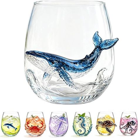 Verre à whisky artisanal en verre Irovami en forme d'œuf, motif baleine (1/5)