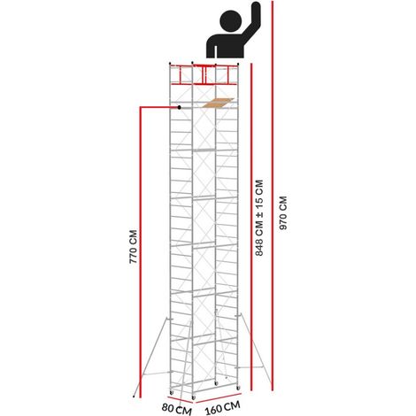 Scedil – Échafaudage M4 LUX – Hauteur de travail 9,70 m – Acier galvanisé – Charge maximale 180 kg – Pour chantiers humides