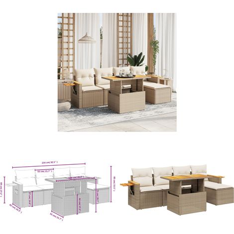 6-tlg. Garten-Sofagarnitur mit Kissen Beige Poly Rattan - Gartenmöbel Set - PE-Rattan Möbel - Outdoor Lounge - Garten Sofa - Balkon Möbel - Home & Living (1/3)