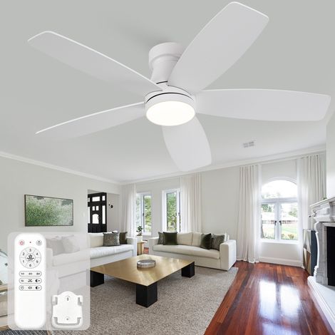 Ventilateur de Plafond avec Éclairage LED et Télécommande 106 cm (42") - 5 Pales Réversibles Blanc/Bois - Moteur DC Silencieux 6 Vitesses (1/5)