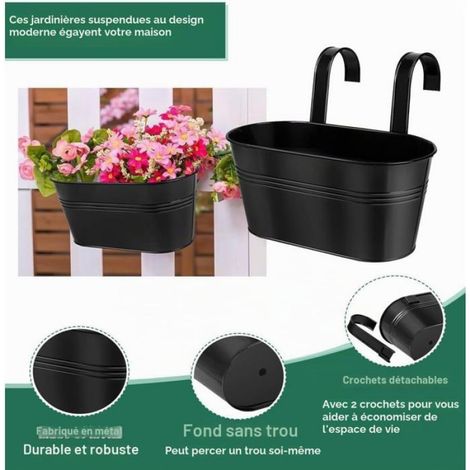 4 Pièces Pots de Fleurs Suspendus en Métal, 27.5CM Grands Pots de Plantes Seau à Fleurs Suspendu avec Crochet Amovible pour (1/4)