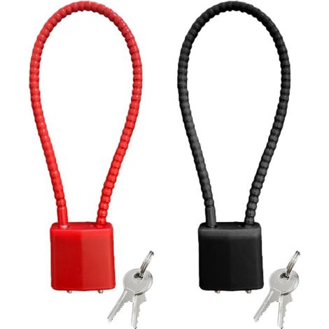 Lot de 2 cadenas avec clé, cadenas longs en étrier, verrous à câble métallique malléables, verrous antivol pour vélos, casiers (noir, rouge) (1/4)