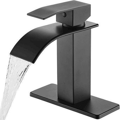 Wasserfall-Badezimmerarmatur, Mattschwarz für 1- oder 3-Loch-Waschbeckenarmatur, Mischbatterie, Waschtischarmatur mit Deck- und Zulaufschläuchen