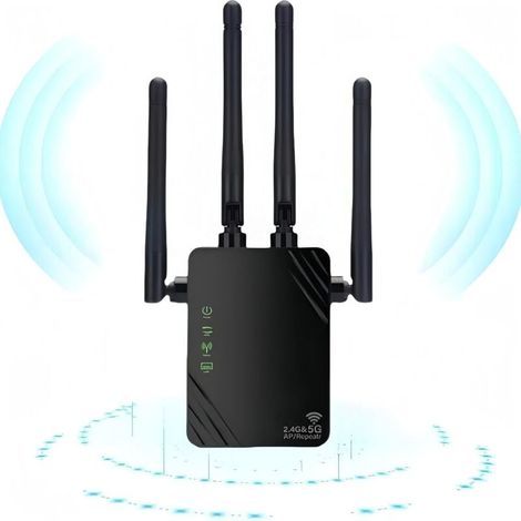 Répéteur WiFi, 2024 Nouveau Amplificateur WiFi, amplificateur WiFi 1200mbps, amplificateur WiFi bi - Bande 5ghz et 2.4GHz, Mode répéteur/routeur/AP, 4 antennes, idéal pour la Maison et Le Bureau (1/5)