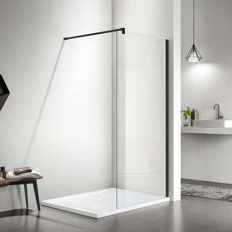 Paroi de Douche Fixe 120 cm Verre 8 mm Profilé Noir mat - Bahia (1/2)