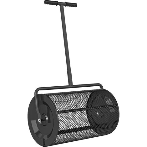 75-Liter-Kompoststreuer, Grasstreuer mit T-Griff, Drahtgitterwalze, 70 x 40 x 112 cm, schwarz