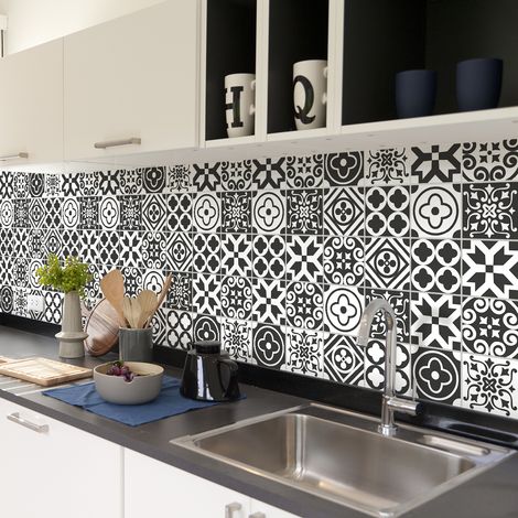 Sticker Mural Carrelage adhésif Cuisine Salle de Bain - 30 STICKERS CARREAUX DE CIMENT AZULEJOS HARUIO - 30stickers10x10cm (1/5)