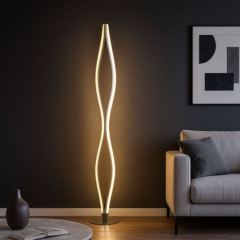 Lampada da terra LED design moderno soggiorno lampada da terra Lampada da terra argento, interruttore curvo, 1x LED 30,8W 2156Lm bianco caldo, H 146,5 cm