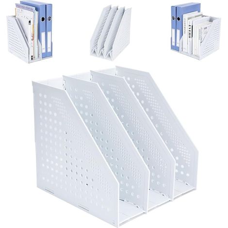 Porte-revues pliable à 3 étagères verticales, organiseur de bureau, gris clair (1/5)