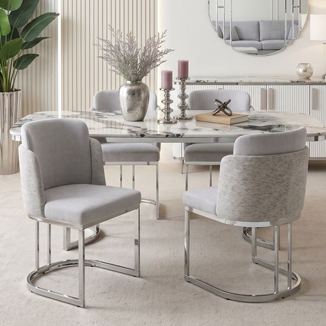 Pack de 2 sillas de comedor en chenilla gris claro y plata 86 cm DESVIAE (1/5)