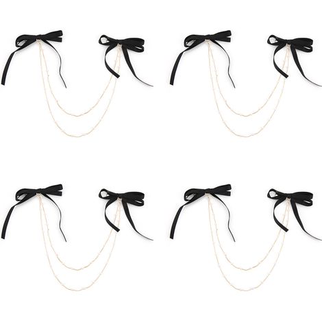 4Pcs Bow Hairpins Metal Snaps Barrettes Hair Clips Accessories with Imitation Pearl Chains for WomenLong Double Bow (1/5)
