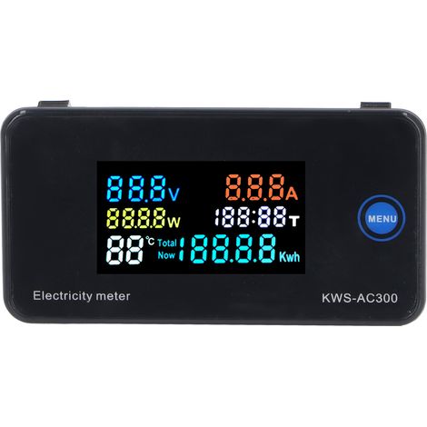 Voltmètre-ampèremètre AC 50-300V 0-20A avec écran LCD HD, mesure puissance énergie température, intégré (1/5)