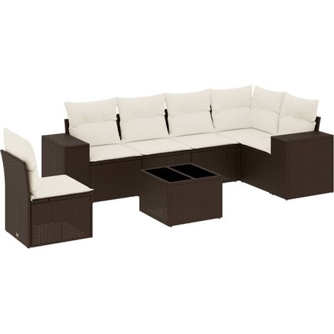 Maison Exclusive - Set Divani da Giardino 7 pz con Cuscini Marrone in Polyrattan (1/5)