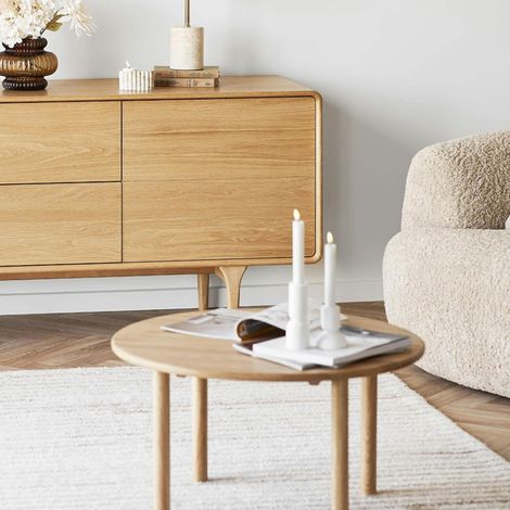 Table basse ronde moderne bois de chêne clair Ø 70 cm PARMA (1/4)