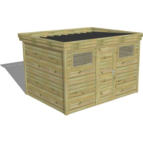 ABRI DE JARDIN bois Pin autoclave 27mm - 3,44x2,64m / 9,1m2 - Bac acier - Abri Français