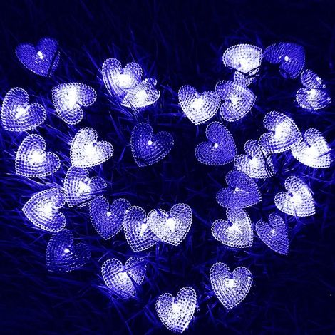 Lumière Solaire De Coeur, 20LED 5M 8 Modes Guirlande Lumineuse De Fée À L'énergie Solaire Étanche Intérieur Extérieur Fête De Noël Décoration Décorative Lumières D'éclairage (rouge) (1/5)
