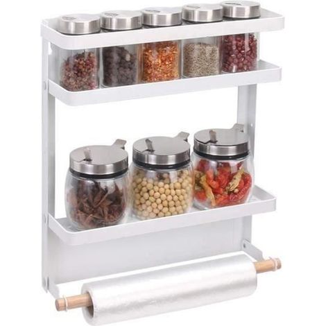 Réfrigérateur Magnétique Rack Pliable Cuisine Côté Rangement Organisateur Étagère -Blanc (1/4)