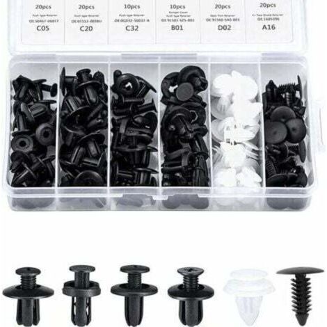 BUNTHAUS PA Clips de garniture intérieure, clips de rivet en plastique, clips de protection de rivet en plastique, clips de panneau de porte, 100 pièces/boîte, 6 types différents de clips de fixation (1/4)