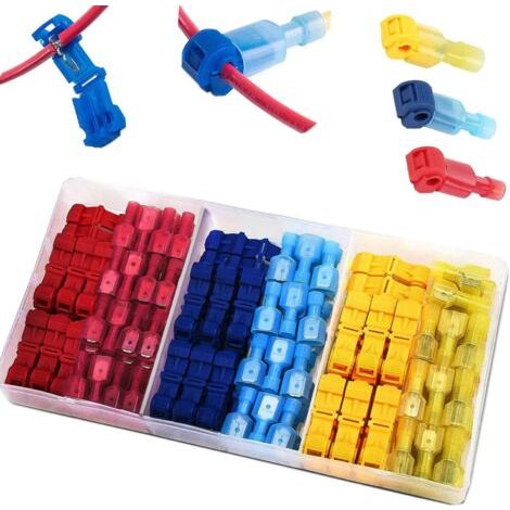120Pcs Connecteur de fil T-Connecto rapide de cosse électrique, connecteur rapide T-Tap, Kit de connecteur terminal entièrement isolé-bleu x 40pcs,jaune x 40pcs,Rouge x 40pcs