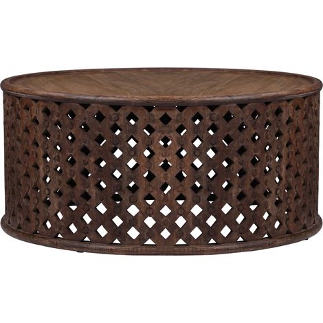 WOMO-DESIGN Couchtisch Doha Ø 100x45 cm rund, Braun, Unikat, handgefertigt aus Massivholz Mangoholz, Moderne Holzoptik, Vintage Design, Sofatisch Wohnzimmertisch Kaffeetisch Beistelltisch Loungetisch