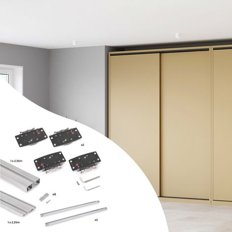 Emuca Flow 2-Aufbausystem im Bausatzformat für einen Schrank mit 2 Holzschiebetüren mit Dämpfung, Aluminium und Kunststoff und Stahl, Matt eloxiert (1/5)