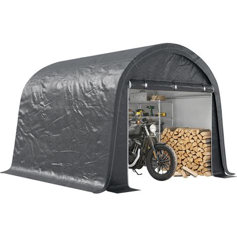 Pour extérieur et jardin : protégez moto et outils avec cette tente garage en acier galvanisé, bâche PE et 2 zips 300x300x235 cm (1/5)