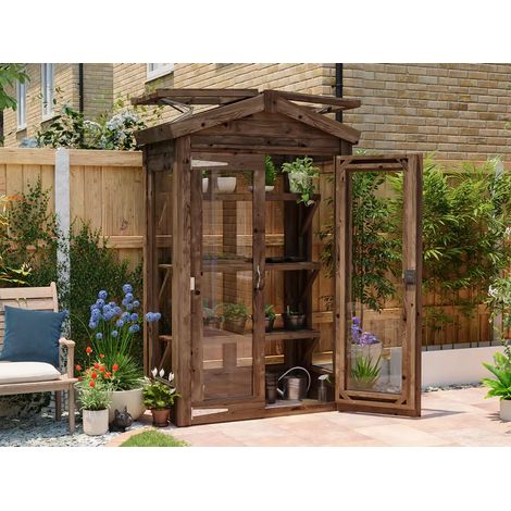 Sprouthouse Miniature Wooden Greenhouse W1.2m x D0.6m / W4' x D2' with 4mm Glass and Automatic Vent Opener Dunster House (1/5)