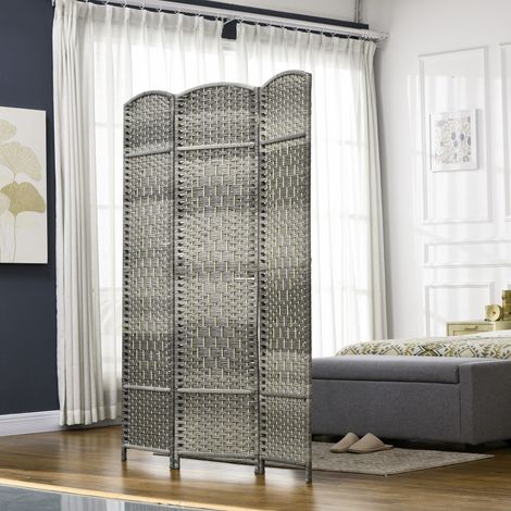 Dreiteiliger, faltbarer Raumteiler aus Holz für Wohn- oder Schlafzimmer, 135 x 180 cm, Grau