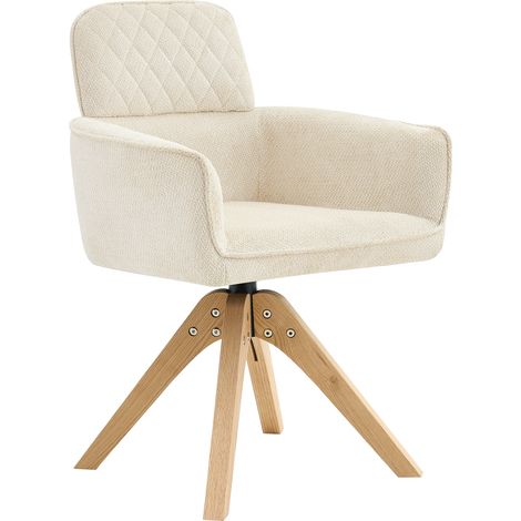 GagaLot de 2 chaises de salle à manger pivotantes style Wabi-Sabi (360°). Tissu texturé losanges blanc crème, pieds en bois massif avec structure de support carrée, idéal pour cuisines ouvertes et bur (1/5)