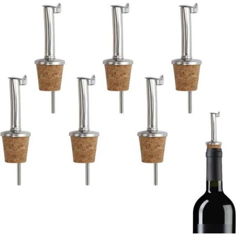 6 Pièces Bec Verseur Huile d'olive, Inox Bec Verseur Vin,avec Clapet, avec Tube d'air, Bouchon en Liège, Bec Verseur (1/4)