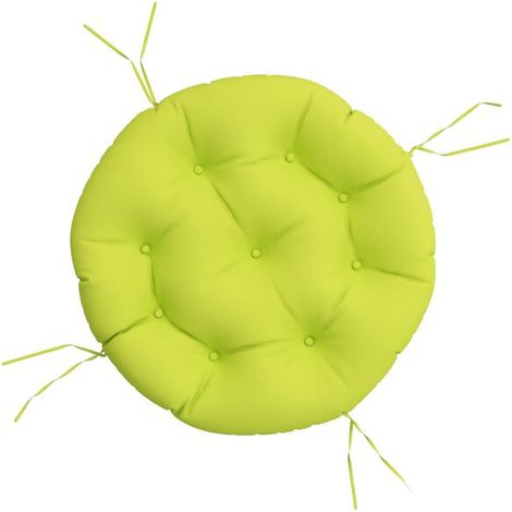 Coussin rond vert vif, 60 cm de diamètre et 11 cm de hauteur, en tissu Oxford. (1/5)