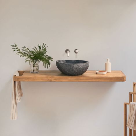 Ensemble meuble de salle de bain suspendu 130x45 cm en bois de teck Neill SKLUM (1/5)