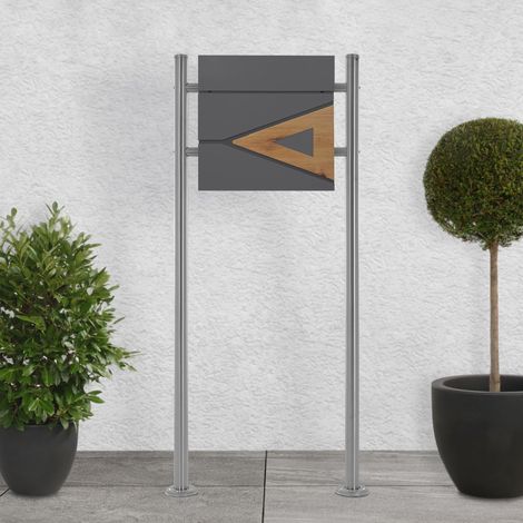 ECD Germany Buzón de Correos con Soporte 120 cm para Cartas con Compartimento para periódicos Antracita con Detalle de Madera para Exterior de Acero Inoxidable con Cerradura y 2 Llaves Diseño Moderno (1/5)