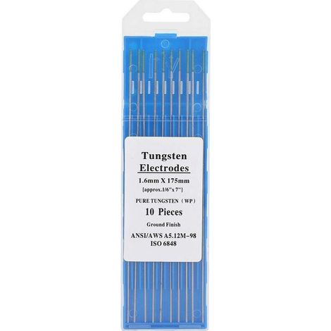 10Pcs Électrodes de Tungstène Pur WP Pointe Verte pour Soudage Tig AC, 1.0/1.6/2.0/2.4/3.2mm Électrodes de Tungstène Professionnel(1.6mm175mm)