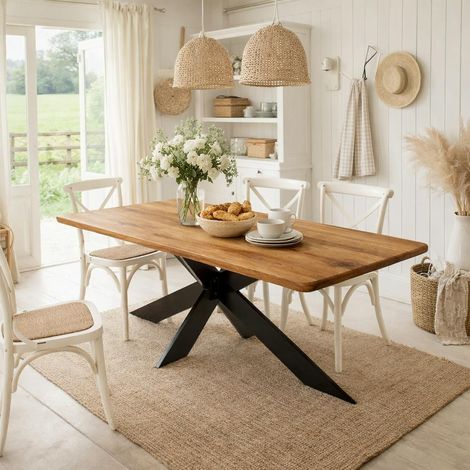 Table extensible chêne brun bords biseautés pied noir fin 220 cm PALERME