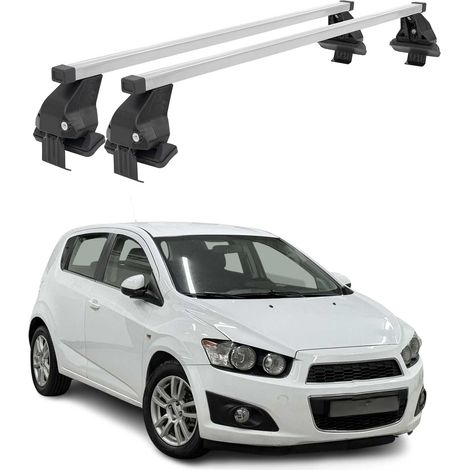 OMAC Dachträger Querträger Stahl für Chevrolet Aveo T300 2012-2016 – Abschließbar – City-Crash-getestet – DIN 75302:2019 – ISO/PAS 11154:2006 – Max. 50 kg Silber (1/5)