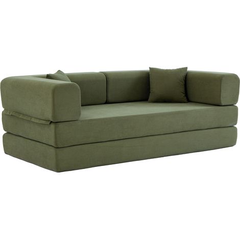 Divano letto pieghevole convertibile in velluto a coste verde con cuscino cilindrico OKWISH (1/5)