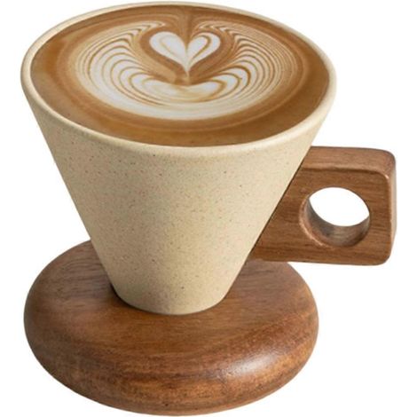 Céramique tasse à café et bois base cuillère lot rétro mug à café avec poignée domestique exquisite afternooon thé lot (1/5)