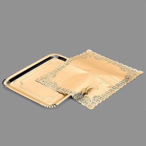 Borsa con 1 Vassoio Rettangolare con Panno Oro 31x38cm (1/2)