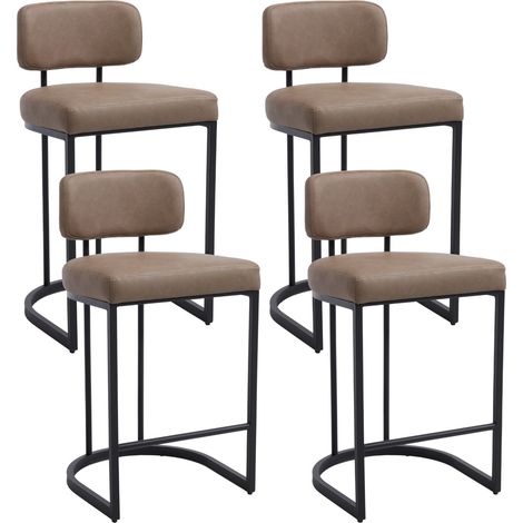 Wahson Barhocker 4er Set, Moderne Barstuhl aus Kunstleder, Bistrohocker mit Fußstütze, Barstühle mit Metallgestell für Hausbar, Khaki (1/5)