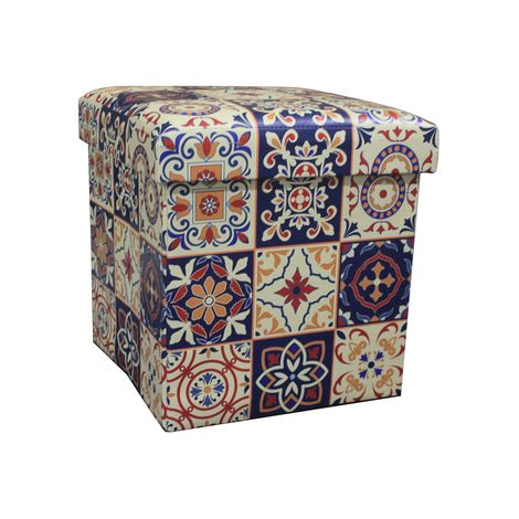 Pouf imbottito decorativo contentore azulejos 36 x 36 x 36 cm