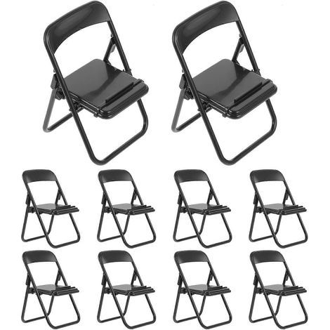 Lot de 10 mini chaises pliantes en forme de chaise, support pour téléphone, modèle de mini chaise pour la décoration de bureau-Black (1/4)