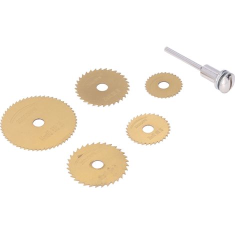 Jeu de 6 lames de scie circulaire HSS, disques de coupe mini avec mandrin rotatif pour cuivre, accessoires de découpe précise. (1/5)